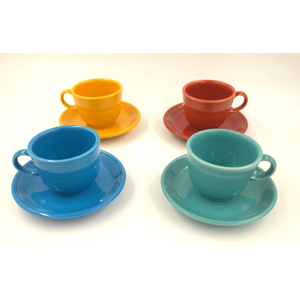 Set Of (4) Homer Laughlin Fiestaware Tea Coffee Cups & Saucers Sets Fiesta MCM